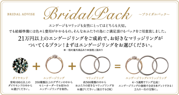 結婚指輪　婚約指輪をお得に購入できるブライダルパック
