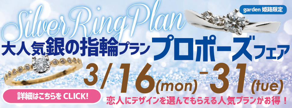 大人気！銀の指輪プランプロポーズフェア【3月16日～31日】最高品質のダイヤモンドも見比べできる