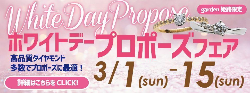ホワイトデープロポーズフェア【3月1日～15日】バレンタインのお返しに永遠の愛を贈りませんか？